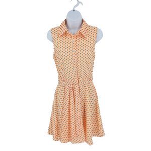 Snow Traffic Ivory & Orange Polka Dot Sleeveless Mini Dress Sz Medium